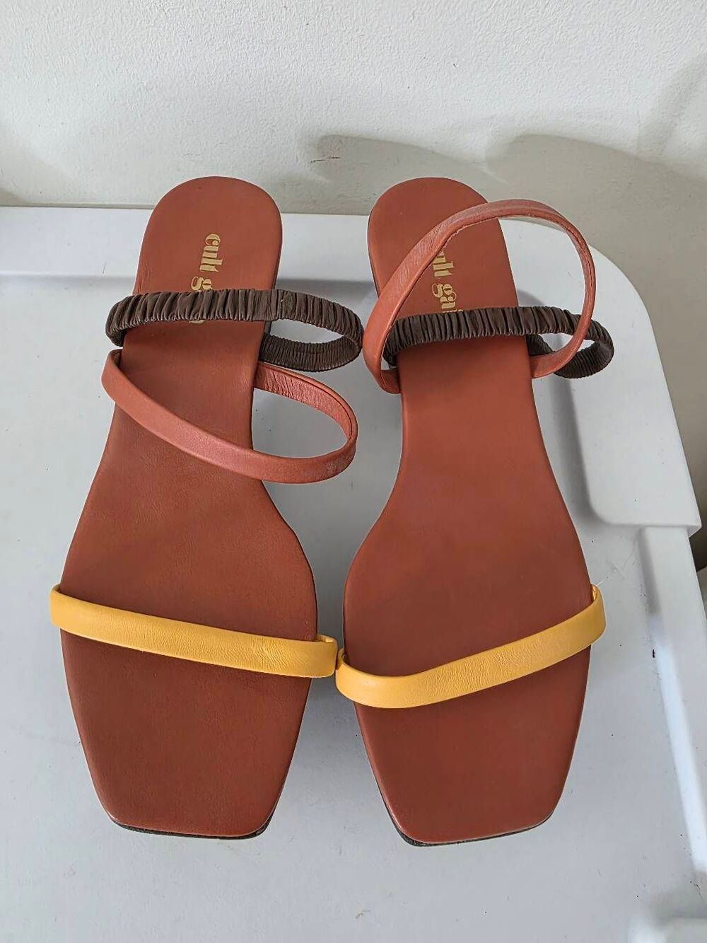 CULT GAIA Fifi sandals leather wooden block chunky heel platform sandals size 36